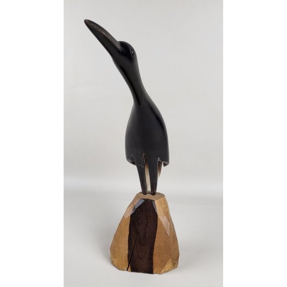Crane Bird Hand Carved Horn Sculpture on Wood Base MCM Artist Marked - Picture 8 of 12